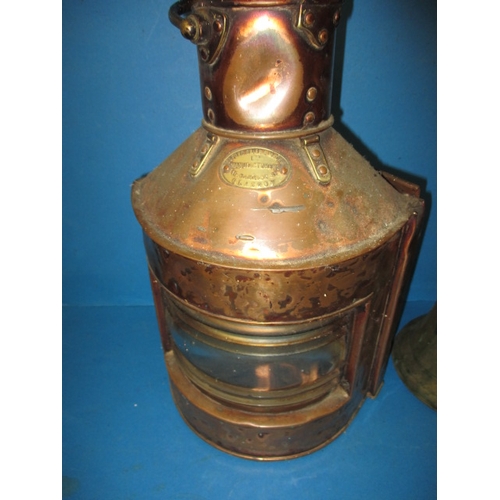 171 - A vintage copper ships lantern, Glasgow maker and dated 1915, converted to electric, and a brass shi... 