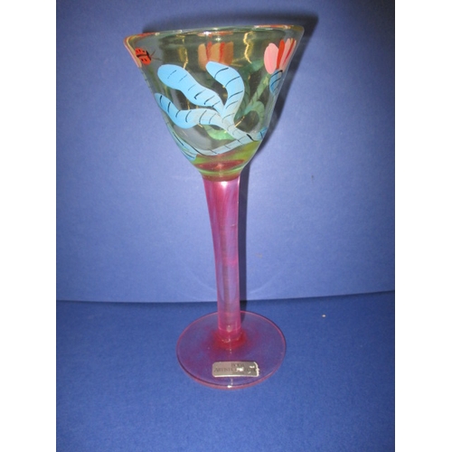 181 - A Boda artistic collection wine glass, retaining the original foil label and signed to base, approx.... 