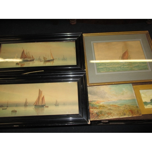 183 - 5 antique pictures to include a watercolour signed and dated 1906, most of ships, all in used condit... 