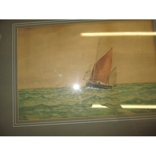 183 - 5 antique pictures to include a watercolour signed and dated 1906, most of ships, all in used condit... 