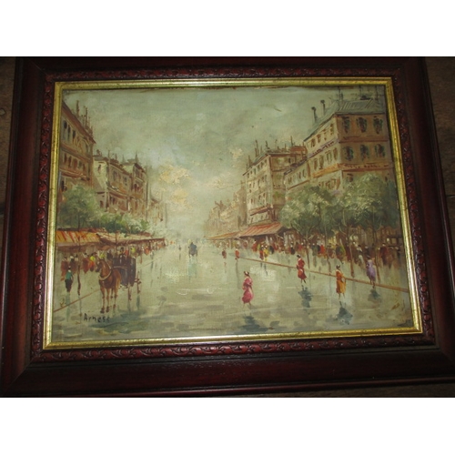 184 - An oil on canvas street scene, signed lower left Arnese, approx. frame size 52x42cm in good pre-owne... 