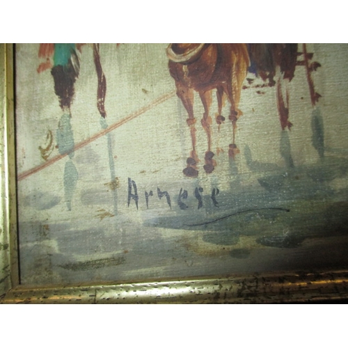 184 - An oil on canvas street scene, signed lower left Arnese, approx. frame size 52x42cm in good pre-owne... 