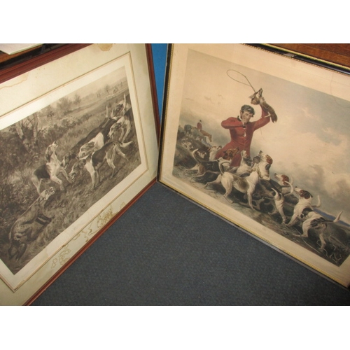 192 - Two large antique prints of hunting hounds, each approx. 110x88cm both in glazed frames with general... 