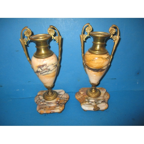 193 - A pair of vintage decorative Italian marble mantel piece ornaments, with gilt metal mounts, approx. ... 