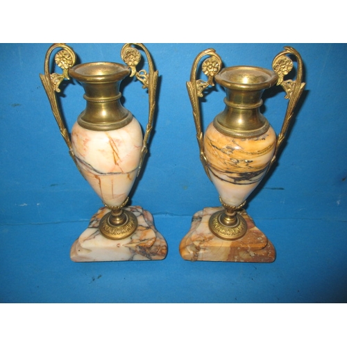 193 - A pair of vintage decorative Italian marble mantel piece ornaments, with gilt metal mounts, approx. ... 