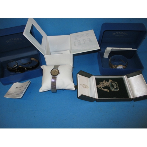 196 - Three vintage watches and a necklace, watches not tested as to function, all in used condition