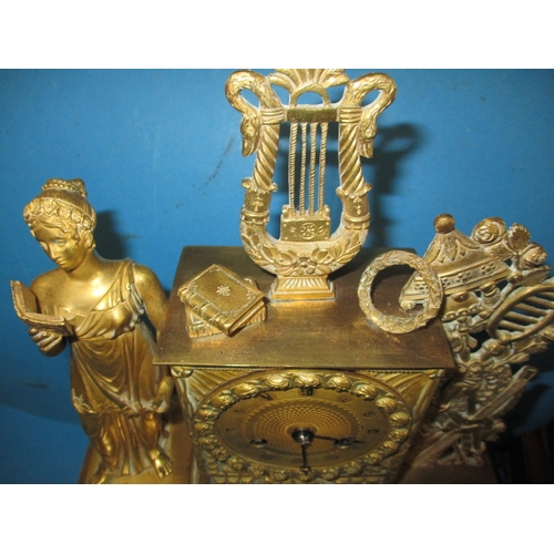 198 - A vintage Empire style brass clock and wood cased example with modified movement, neither tested as ... 