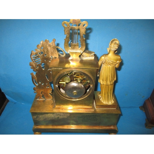 198 - A vintage Empire style brass clock and wood cased example with modified movement, neither tested as ... 