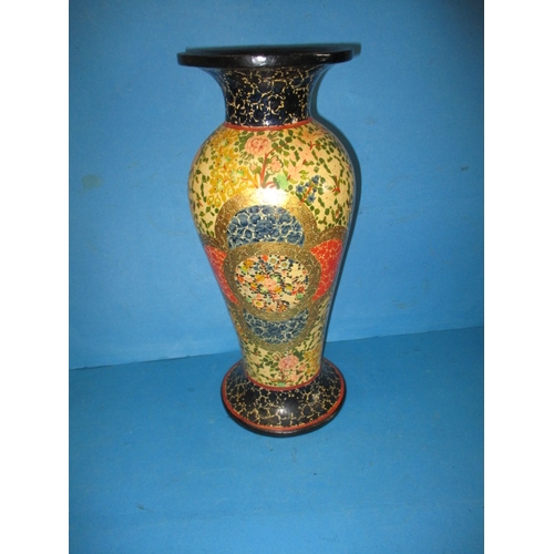 210 - A large papier mâché vase, with hand painted decoration, approx. height 43cm, in useable pre-owned c... 