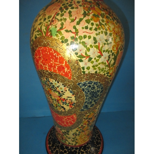 210 - A large papier mâché vase, with hand painted decoration, approx. height 43cm, in useable pre-owned c... 