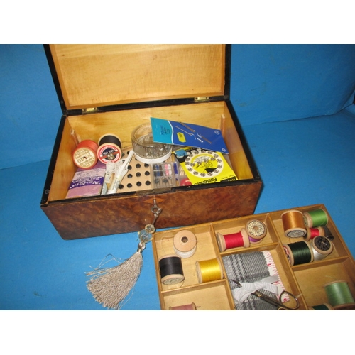 211 - Two vintage work boxes, both with contents of later sewing items