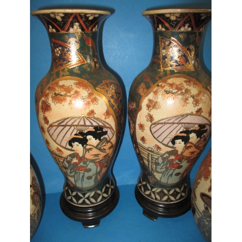 213 - 4 pieces of oriental ceramics in the Satsuma style, approx. height of vases off stands 30cm ,all in ... 