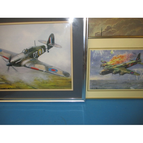 218 - A parcel of military related prints, to include a 1978 Barrie A F Clark spitfire and “The bridge at ... 