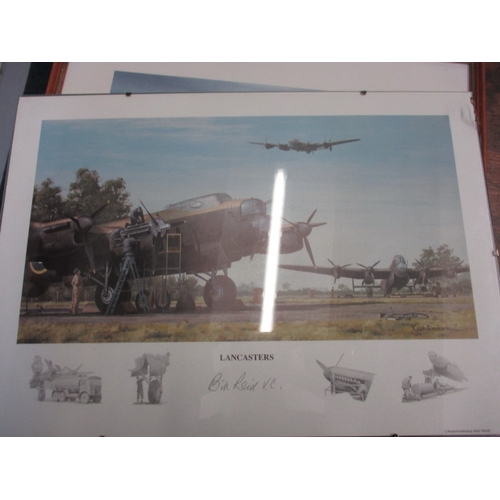 218 - A parcel of military related prints, to include a 1978 Barrie A F Clark spitfire and “The bridge at ... 