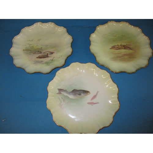 220 - Three antique Doulton plates, each approx. 23cm diameter, hand decorated with game scenes