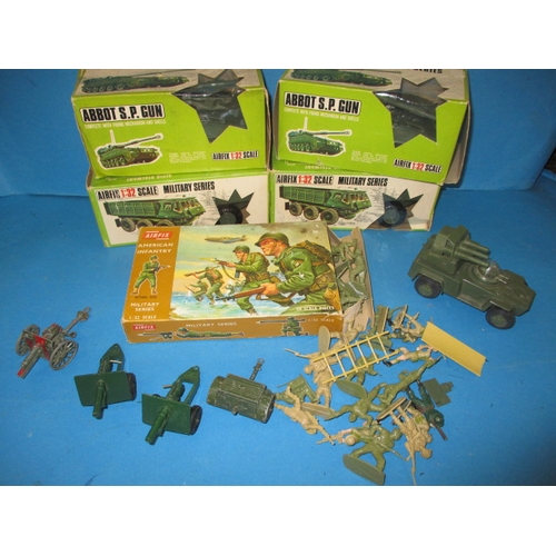 239 - A quantity of vintage Airfix scale models and figures, from the military series, most in original pa... 