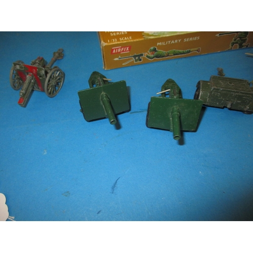 239 - A quantity of vintage Airfix scale models and figures, from the military series, most in original pa... 