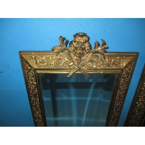 242 - A pair of early 20th century gilt brass pier mirrors, with bevelled glass panels, approx. size 45x23... 