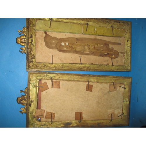 242 - A pair of early 20th century gilt brass pier mirrors, with bevelled glass panels, approx. size 45x23... 