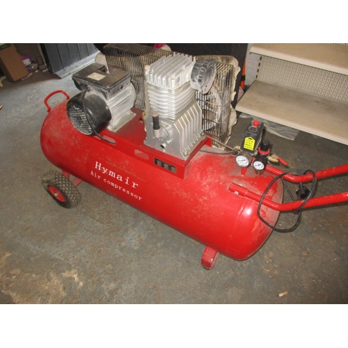 244 - A portable commercial Hymair air compressor, with 150 ltr receiver, single phase in working order, u... 