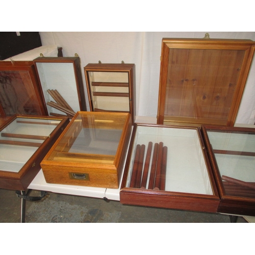 245 - Eight glazed display cabinets, wall mounted/table top. Various sizes, approximate size of largest 58... 