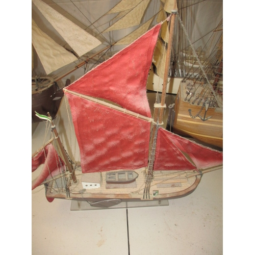 246 - Five vintage wooden scale model sailing ships, pe-owned dusty condition, would benefit from minor re... 