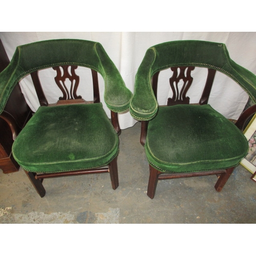 248 - A pair of vintage upholstered, horse shoe back parlour chairs. In useable pre-owned condition, with ... 