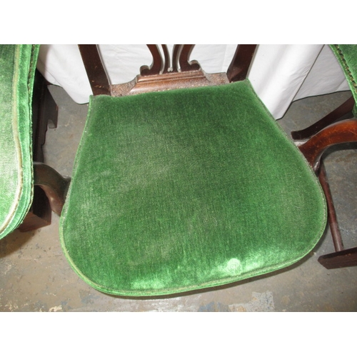 248 - A pair of vintage upholstered, horse shoe back parlour chairs. In useable pre-owned condition, with ... 