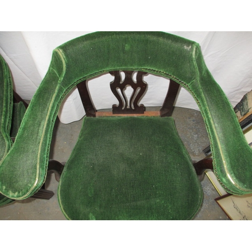 248 - A pair of vintage upholstered, horse shoe back parlour chairs. In useable pre-owned condition, with ... 