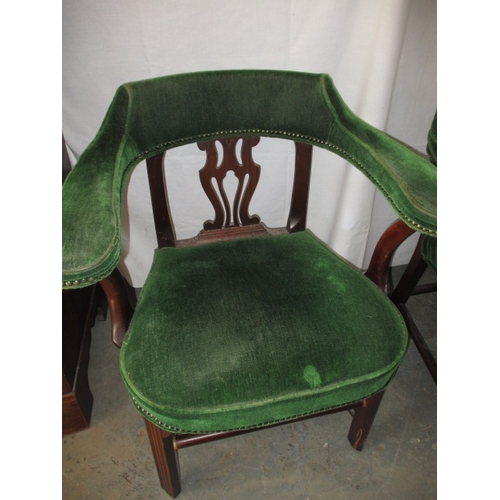 248 - A pair of vintage upholstered, horse shoe back parlour chairs. In useable pre-owned condition, with ... 