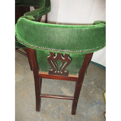 248 - A pair of vintage upholstered, horse shoe back parlour chairs. In useable pre-owned condition, with ... 