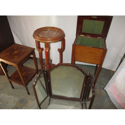 250 - 4 vintage furniture items to include an oriental lacquered plant stand and a work box. All in useabl... 