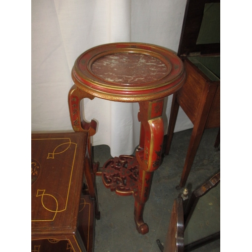 250 - 4 vintage furniture items to include an oriental lacquered plant stand and a work box. All in useabl... 