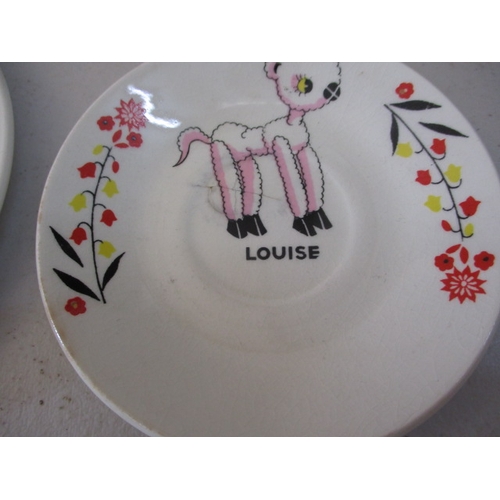 254 - A vintage English made child’s part tea set, depicting characters from ‘Muffin the Mule’. 2 pieces w... 