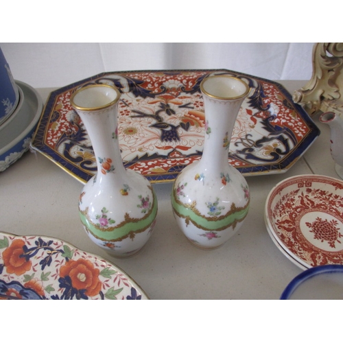 255 - A quantity of vintage ceramics, to include 8 Coalport plates, stilton bell and a pair of Dresden bud... 