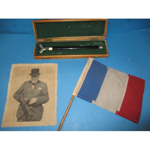 270 - A parcel of vintage military related items, to include a boxed aircraft tyre pressure gauge, a print... 