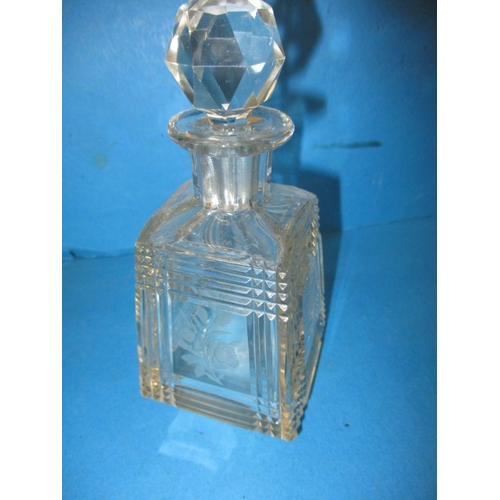 272 - A parcel of small decanters, to include a boxed pair for perfume, the mallet shape has a small chip ... 