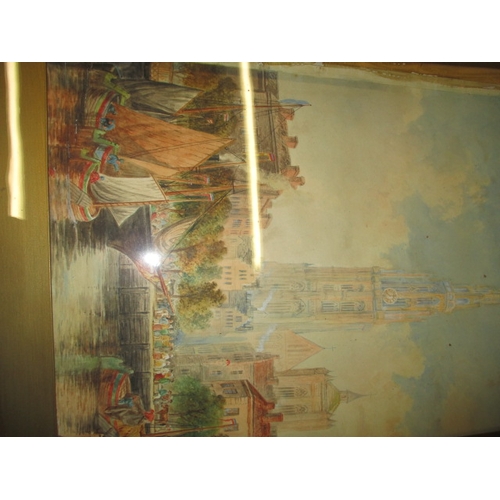 296 - Three large vintage pictures in gilt frames, the largest approx. 91x74, the harbour scene signed Dav... 