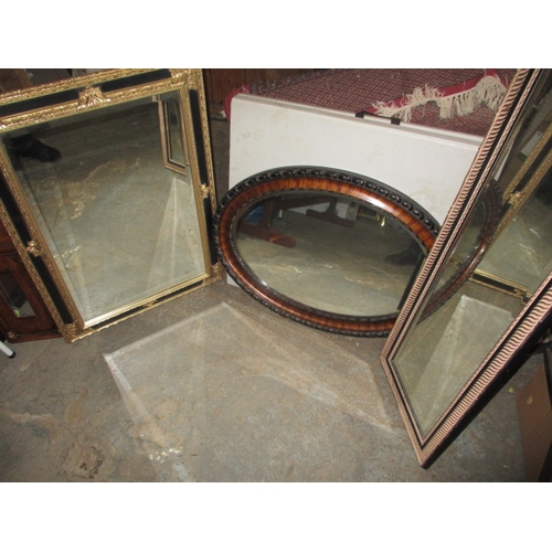 305 - 3 wall mirrors, approx. sizes 92x66cm oval one88x62cm cheval 125x42cm, all in good used condition