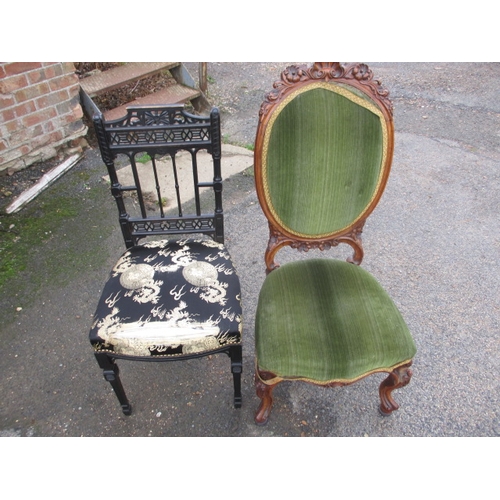 306 - Two vintage parlour chairs, the chinoiserie one need some repair to the upholstery