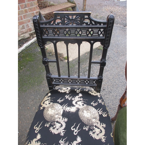 306 - Two vintage parlour chairs, the chinoiserie one need some repair to the upholstery