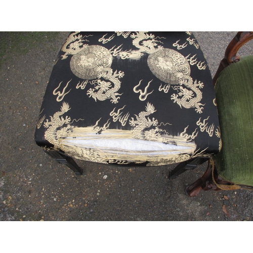 306 - Two vintage parlour chairs, the chinoiserie one need some repair to the upholstery