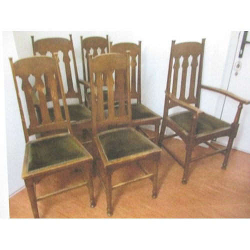 56 - A set of 6 (4+2) arts and craft oak chairs in the manner and probably by Shapland & Petter of Barnst... 