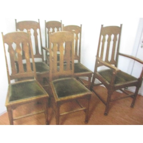 56 - A set of 6 (4+2) arts and craft oak chairs in the manner and probably by Shapland & Petter of Barnst... 