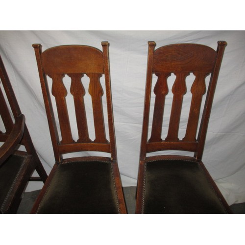 56 - A set of 6 (4+2) arts and craft oak chairs in the manner and probably by Shapland & Petter of Barnst... 