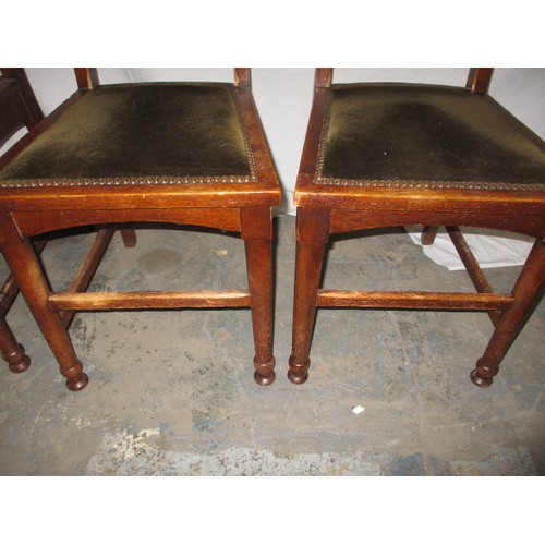 56 - A set of 6 (4+2) arts and craft oak chairs in the manner and probably by Shapland & Petter of Barnst... 