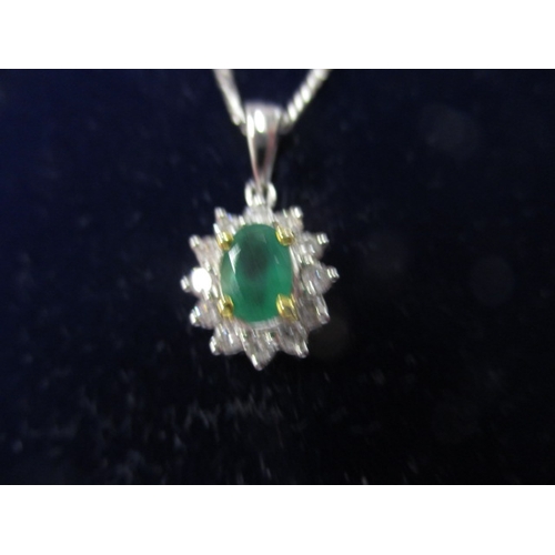 53 - A 9ct white gold necklace with diamond and green gem set pendant, approx. linear length 38cm, approx... 