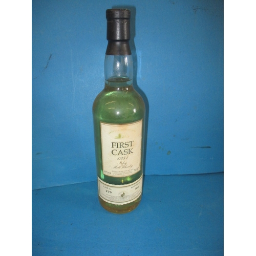 338 - A bottle of 1981 Islay first cask whisky, cask no 279 bottle no 160, settled low neck