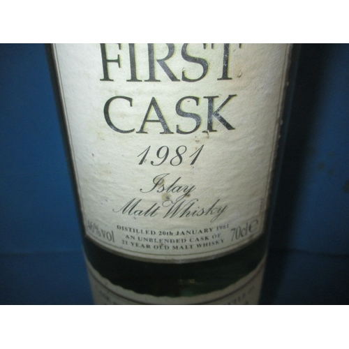 338 - A bottle of 1981 Islay first cask whisky, cask no 279 bottle no 160, settled low neck