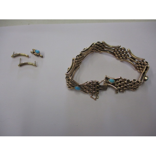 55 - A vintage 9ct gold bracelet set with turquoise cabochons, approx. weight 17.4g, some damage